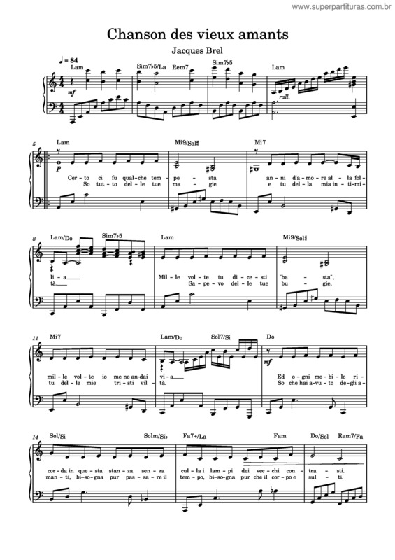 Partitura da música Chanson Des Vieux Amants