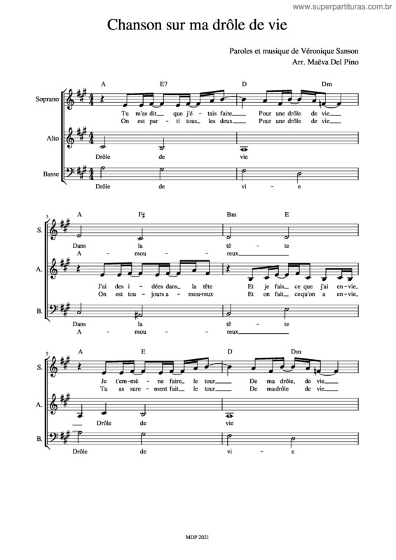 Partitura da música Chanson Sur Ma Drôle De Vie – Véronique Sanson Chanson Sur Ma Drôle De Vie