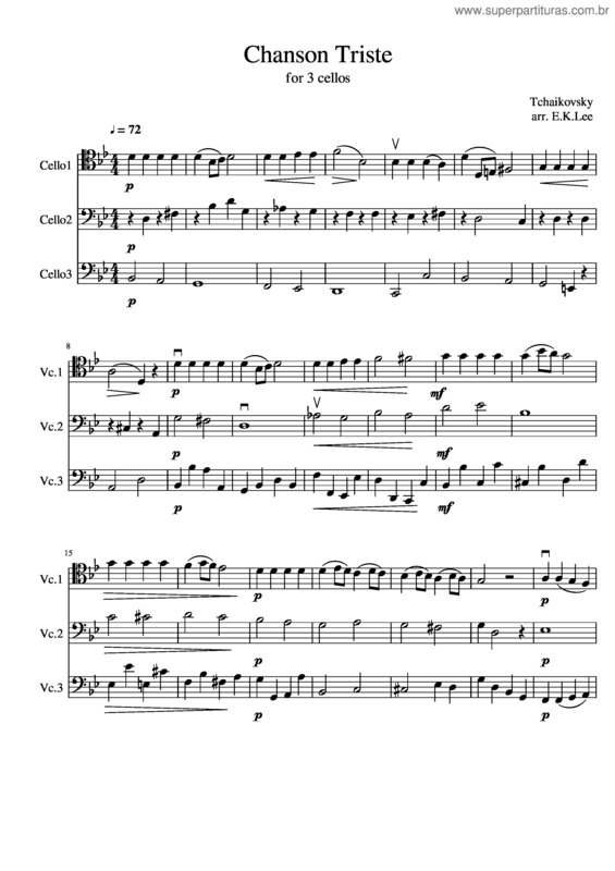 Partitura da música Chanson Triste Cellotrio