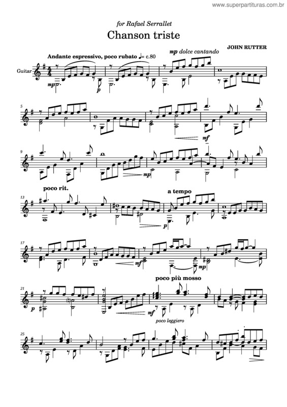 Partitura da música Chanson Triste v.17