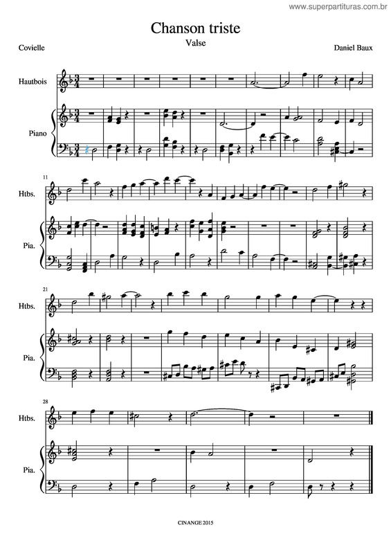 Partitura da música Chanson Triste v.19