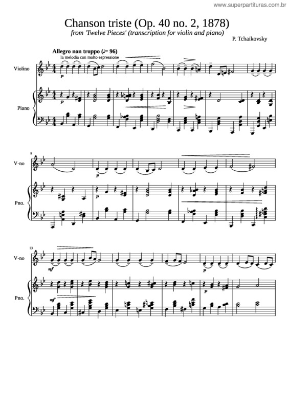 Partitura da música Chanson Triste v.2