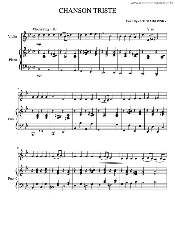 Partitura da música Chanson Triste Violin