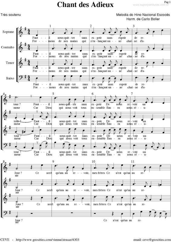 Partitura da música Chant des Adieux