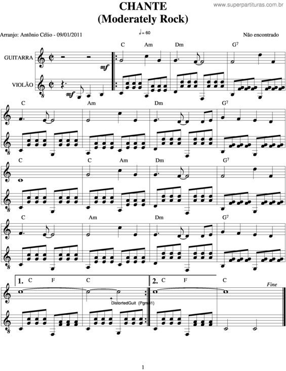 Partitura da música Chante