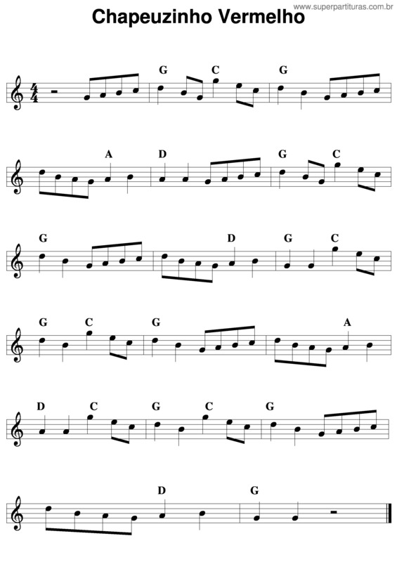 Partitura da música Chapeuziinho Vermelho