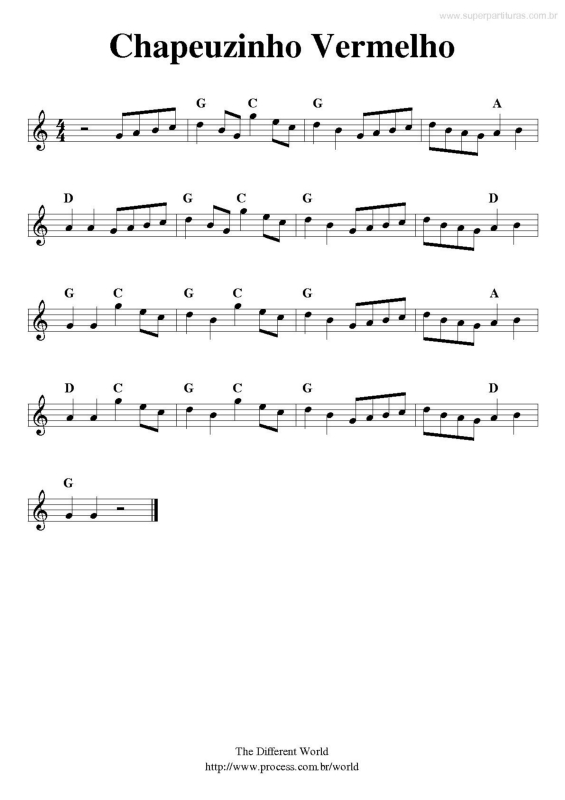 Partitura da música Chapeuzinho Vermelho