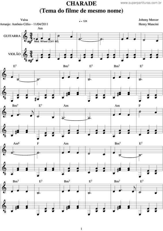 Partitura da música Charade