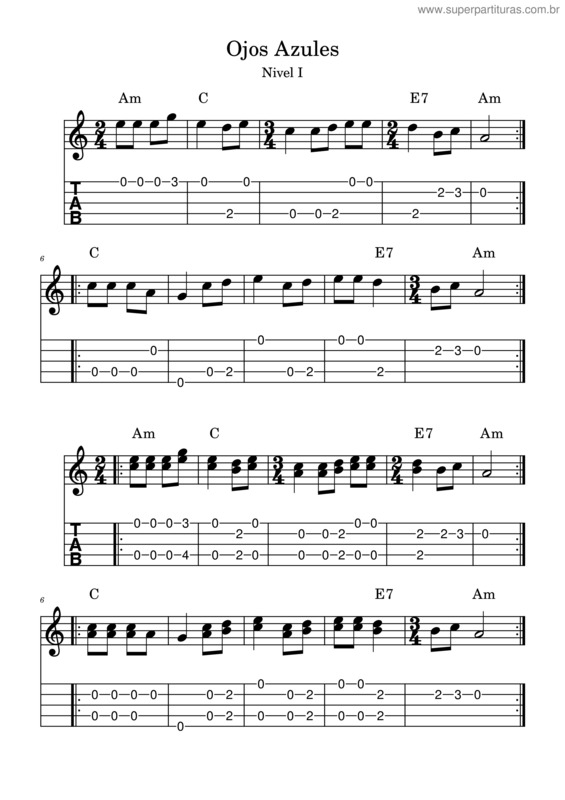 Partitura da música Charango Ojos Azules – David Reyes Morón