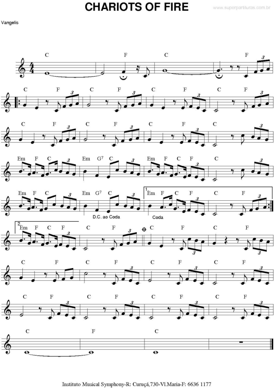 Partitura da música Chariots of Fire