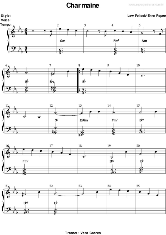 Partitura da música Charmaine