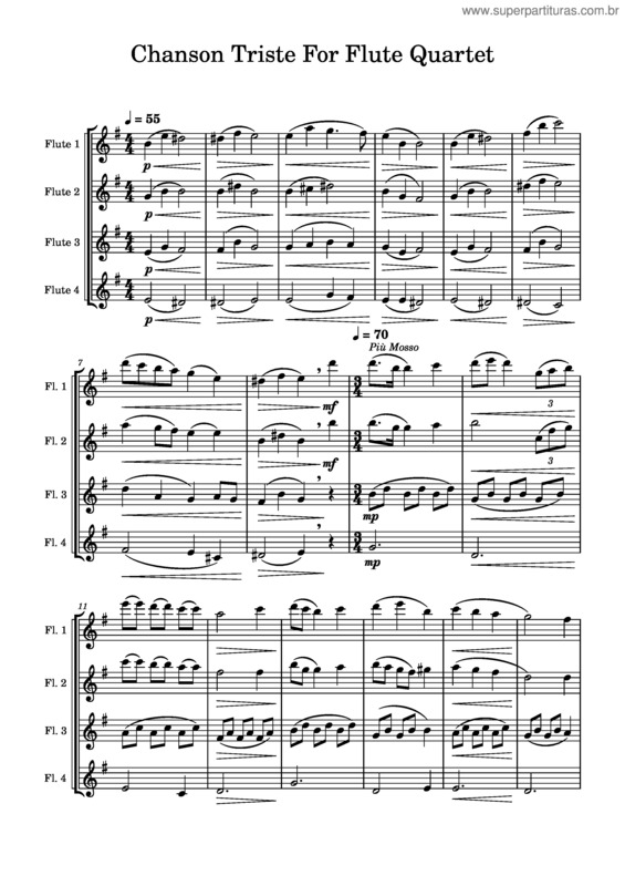 Partitura da música Chason Triste For Flute Quartet