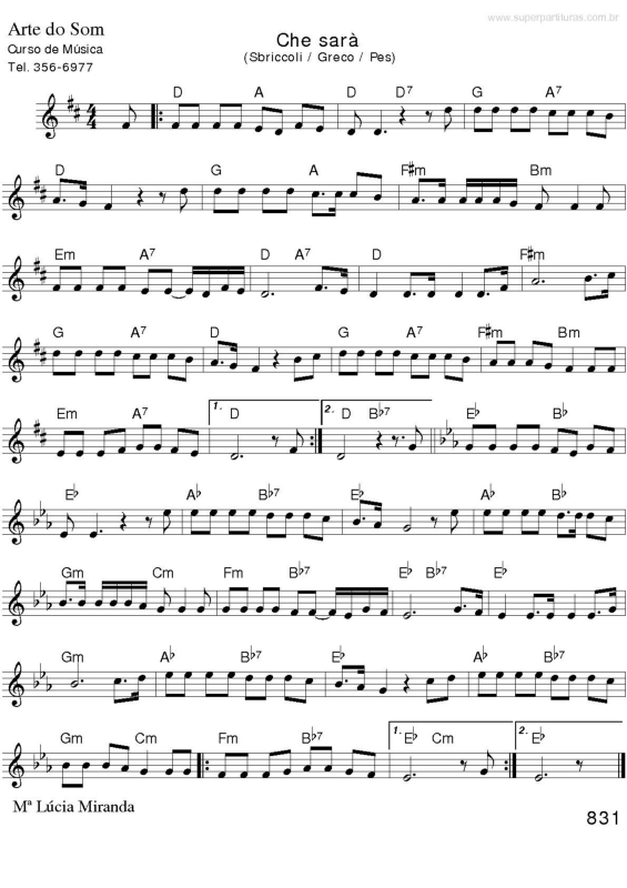 Partitura da música Che Sarà