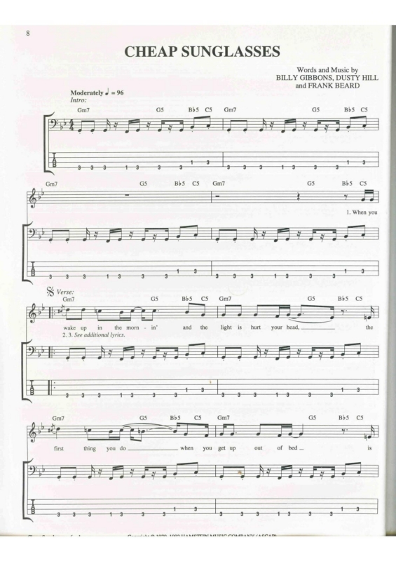 Partitura da música Cheap Sunglasses v.3