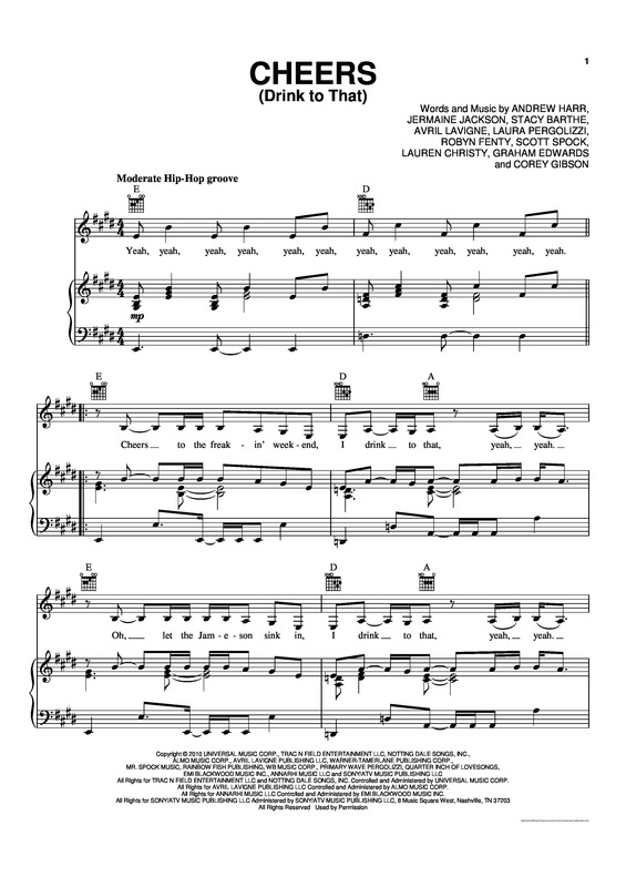 Partitura da música Cheers