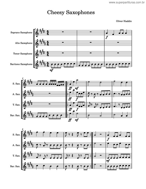 Partitura da música Cheesy Saxophones