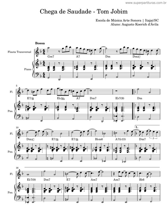Partitura da música Chega De Saudade – Tom Jobim v.2