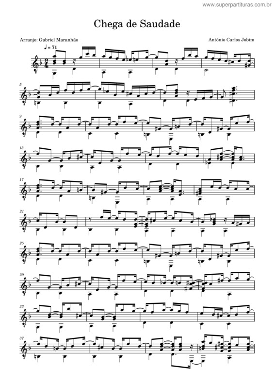 Partitura da música Chega De Saudade – Tom Jobim