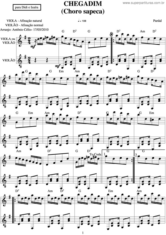 Partitura da música Chegadim v.3