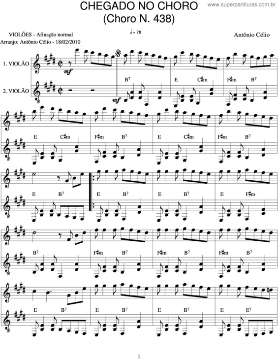 Partitura da música Chegado No Choro