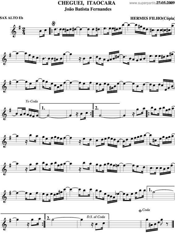 Partitura da música Cheguei, Itaocara