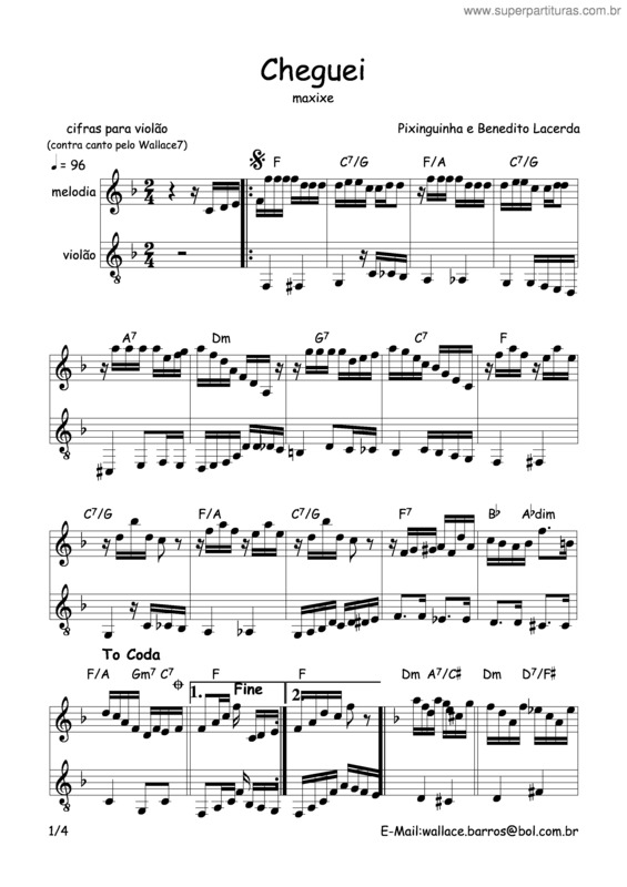 Partitura da música Cheguei v.3