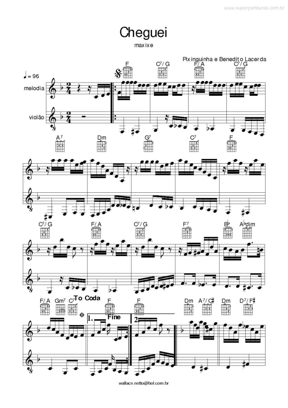 Partitura da música Cheguei