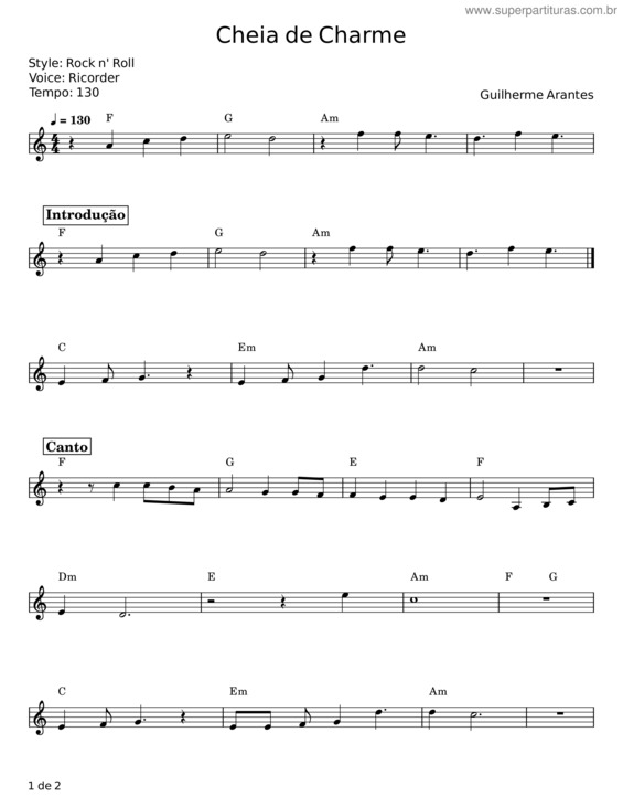Partitura da música Cheia De Charme – Guilherme Arantes v.2