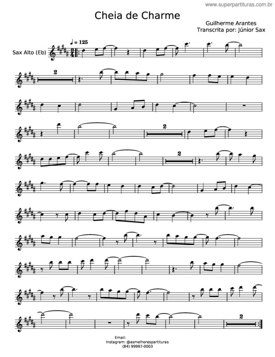 Partitura da música Cheia De Charme – Guilherme Arantes