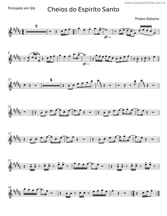Partitura da música Cheios Do Espírito Santo – Thales Roberto