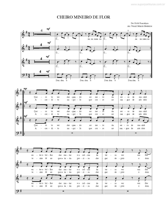 Partitura da música Cheiro Mineiro de Flor