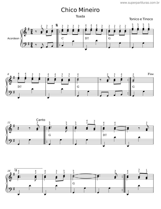 Partitura da música Chico Mineiro – Tonico E Tinoco