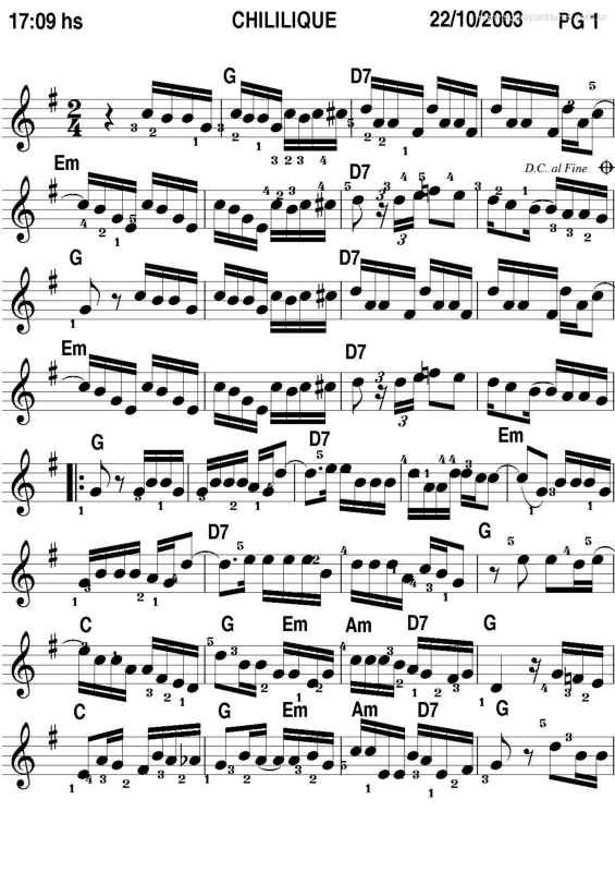 Partitura da música Chililique