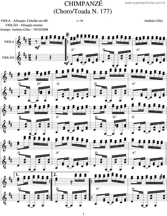 Partitura da música Chimpanzé