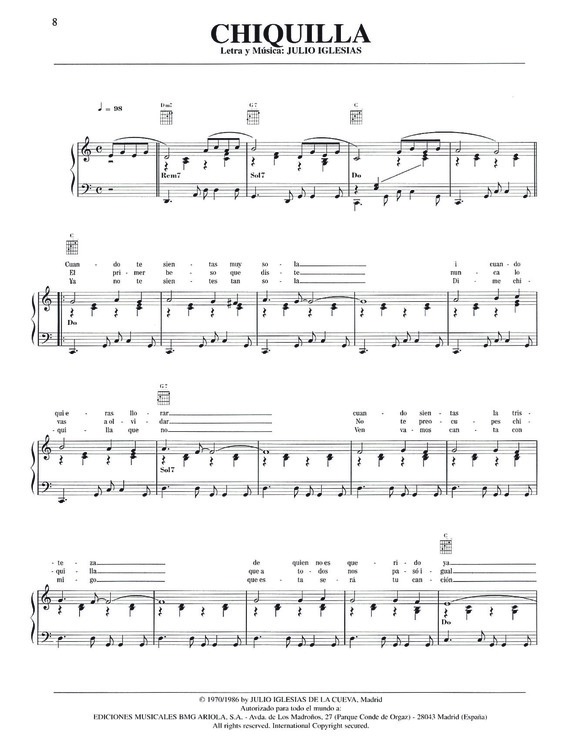 Partitura da música Chiquilla