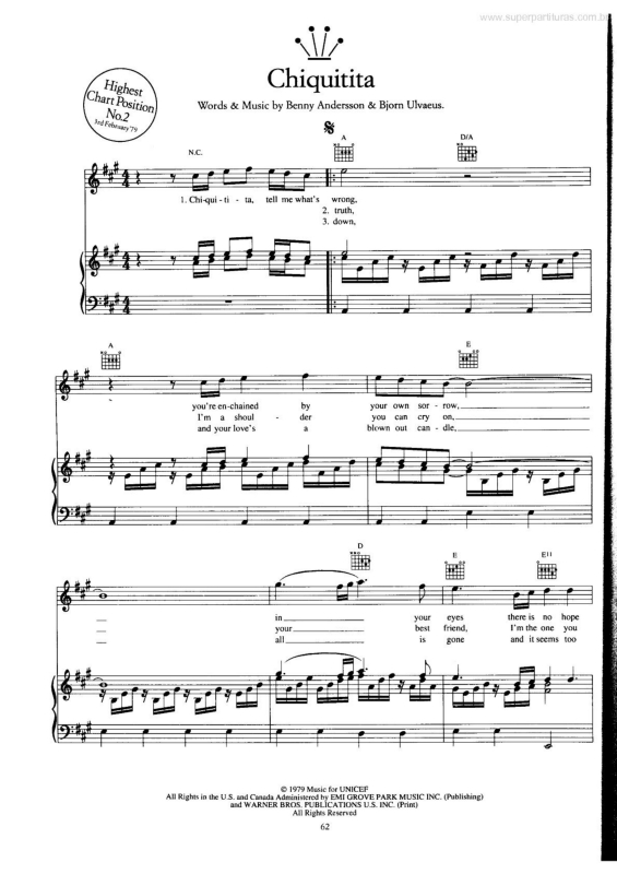 Partitura da música Chiquitita