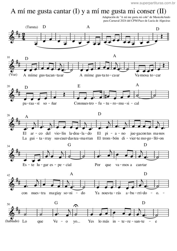 Partitura da música Chirigota A Mí Me Gusta Mi Conser Y A Mí Me Gusta Cantar
