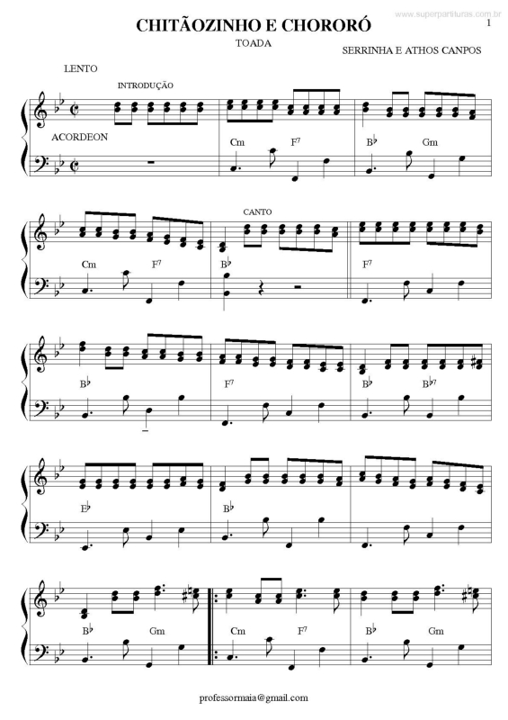 Partitura da música Chitãozinho e Chororó