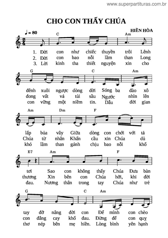Partitura da música Cho Con Thay Chua