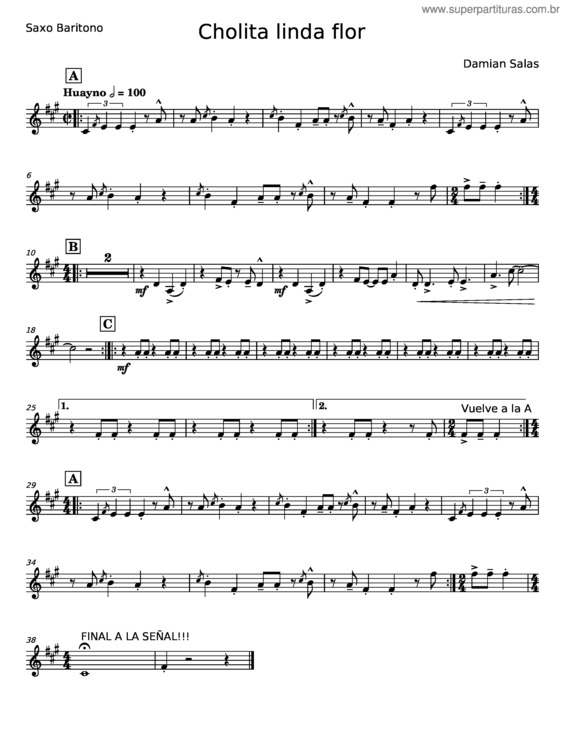Partitura da música Cholita Linda Flor – Damian Salas