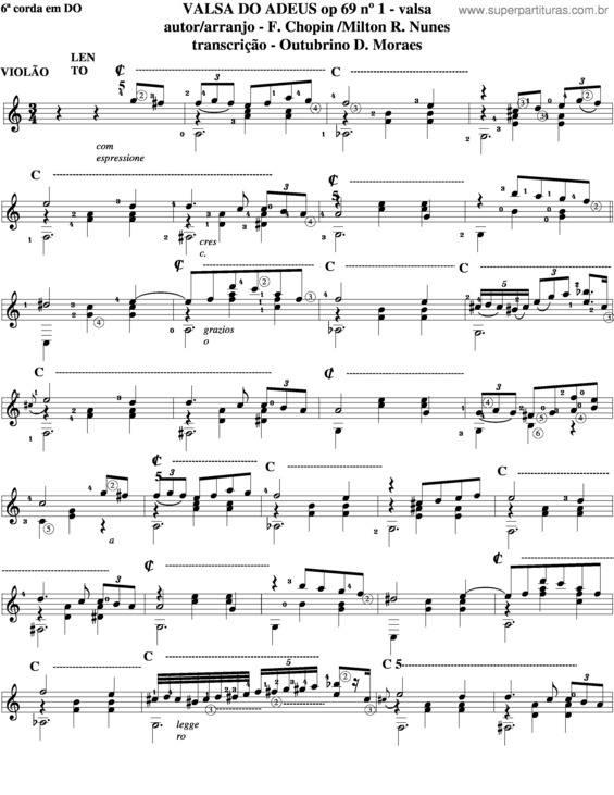 Partitura da música Chopin