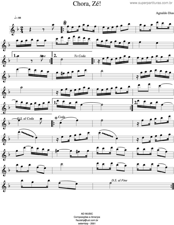 Partitura da música Chora, Zé!