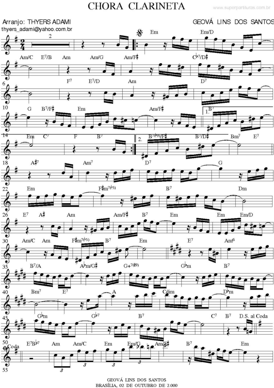 Partitura da música Chora Clarineta