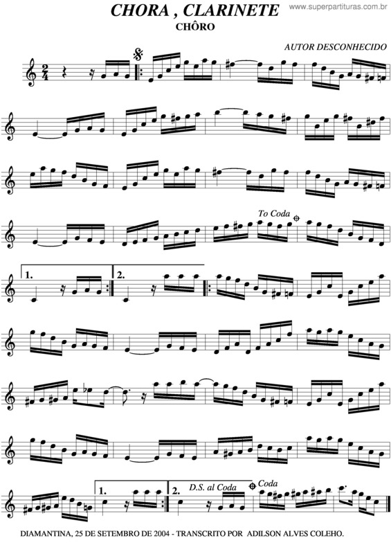 Partitura da música Chora Clarinete