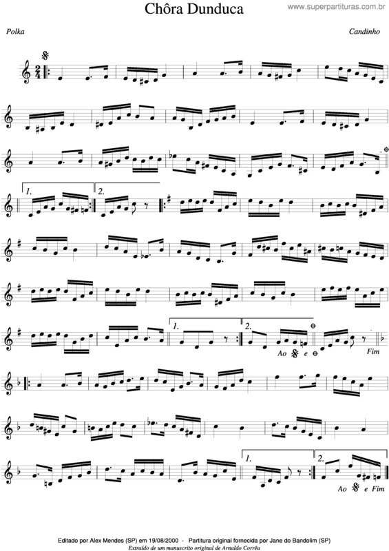 Partitura da música Chora Dunduca