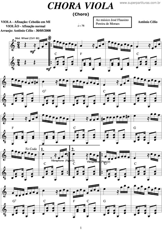Partitura da música Chora Viola
