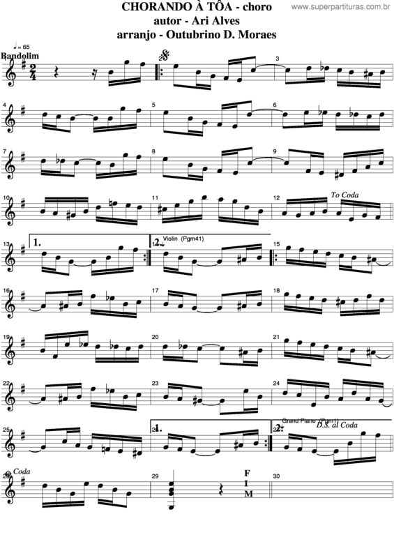 Partitura da música Chorando À Tôa v.2