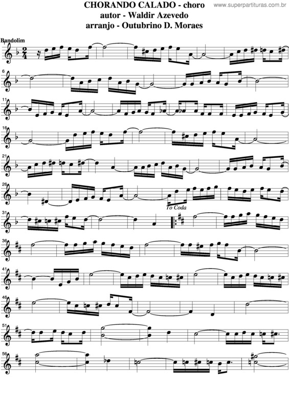 Partitura da música Chorando Calado