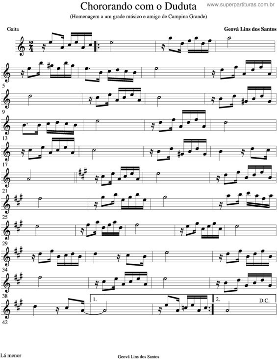 Partitura da música Chorando Com O Duduta