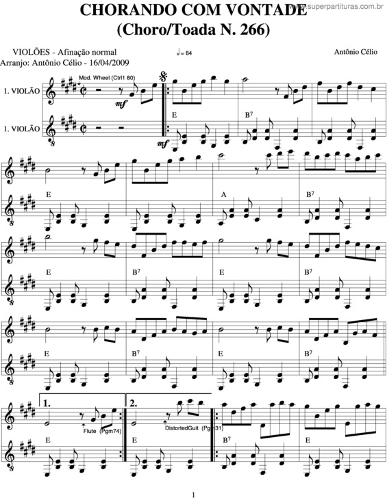 Partitura da música Chorando Com Vontade